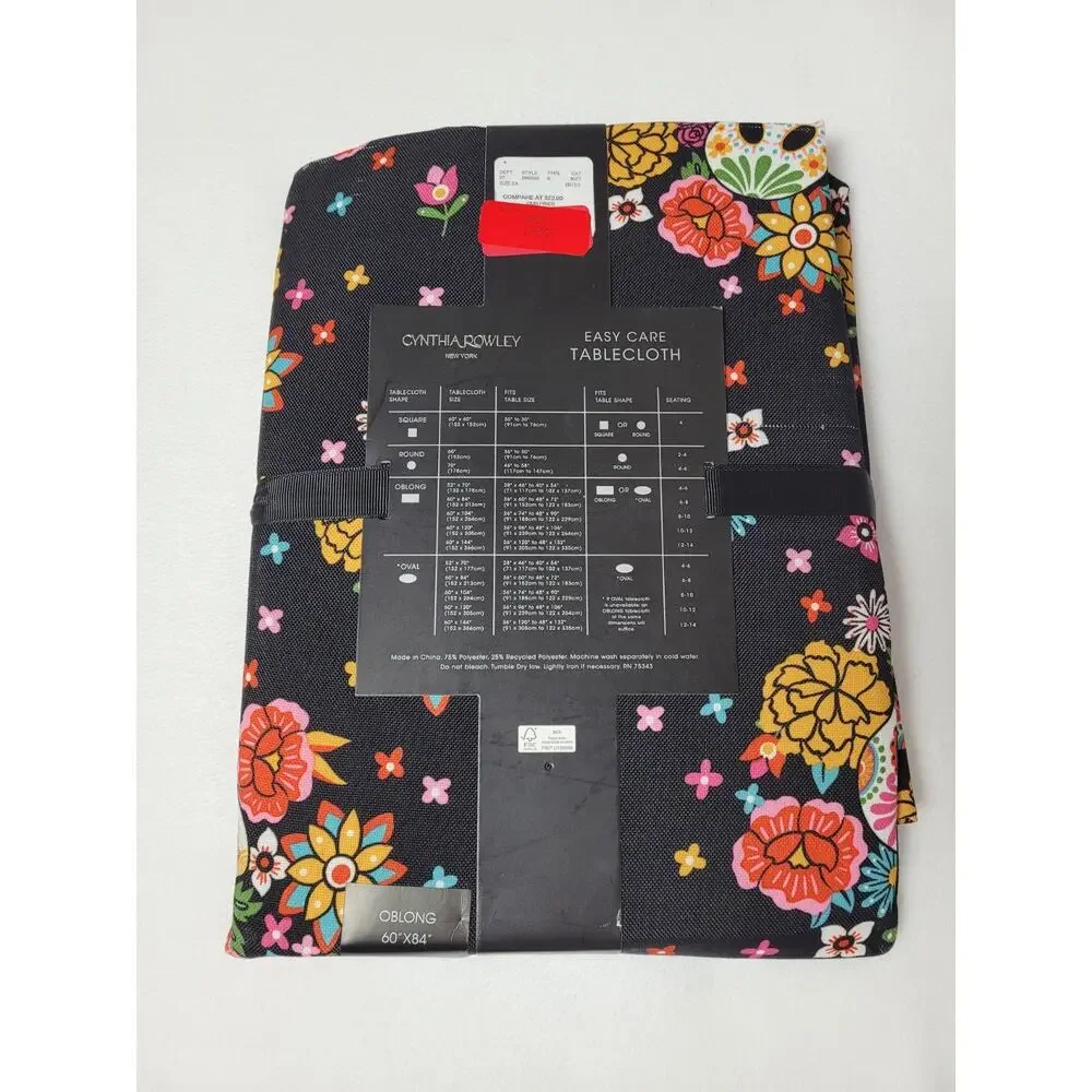 Cynthia Rowley Day of the Dead Skulls Tablecloth Oblong 60